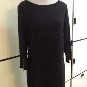 NWT Laundry Shelli Segal Crepe Zip-Cuff Shift Dress Boat neck Black $175 Sz 8